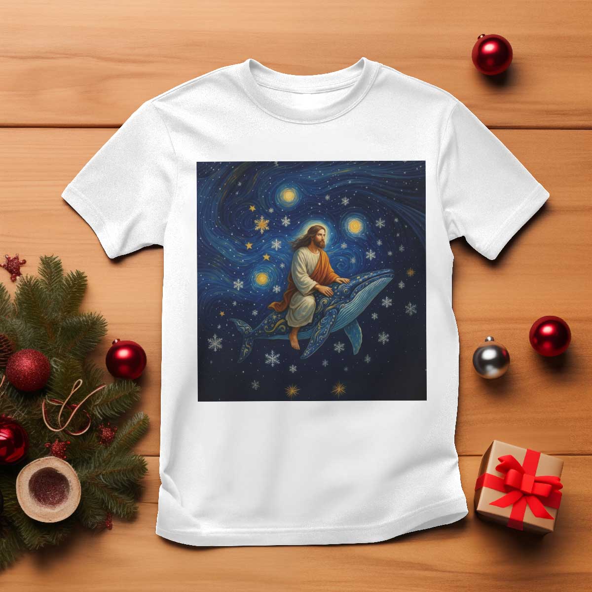 Jesus Christian T Shirt Stary Night Van Gogh Christmas TS14 White Print Your Wear