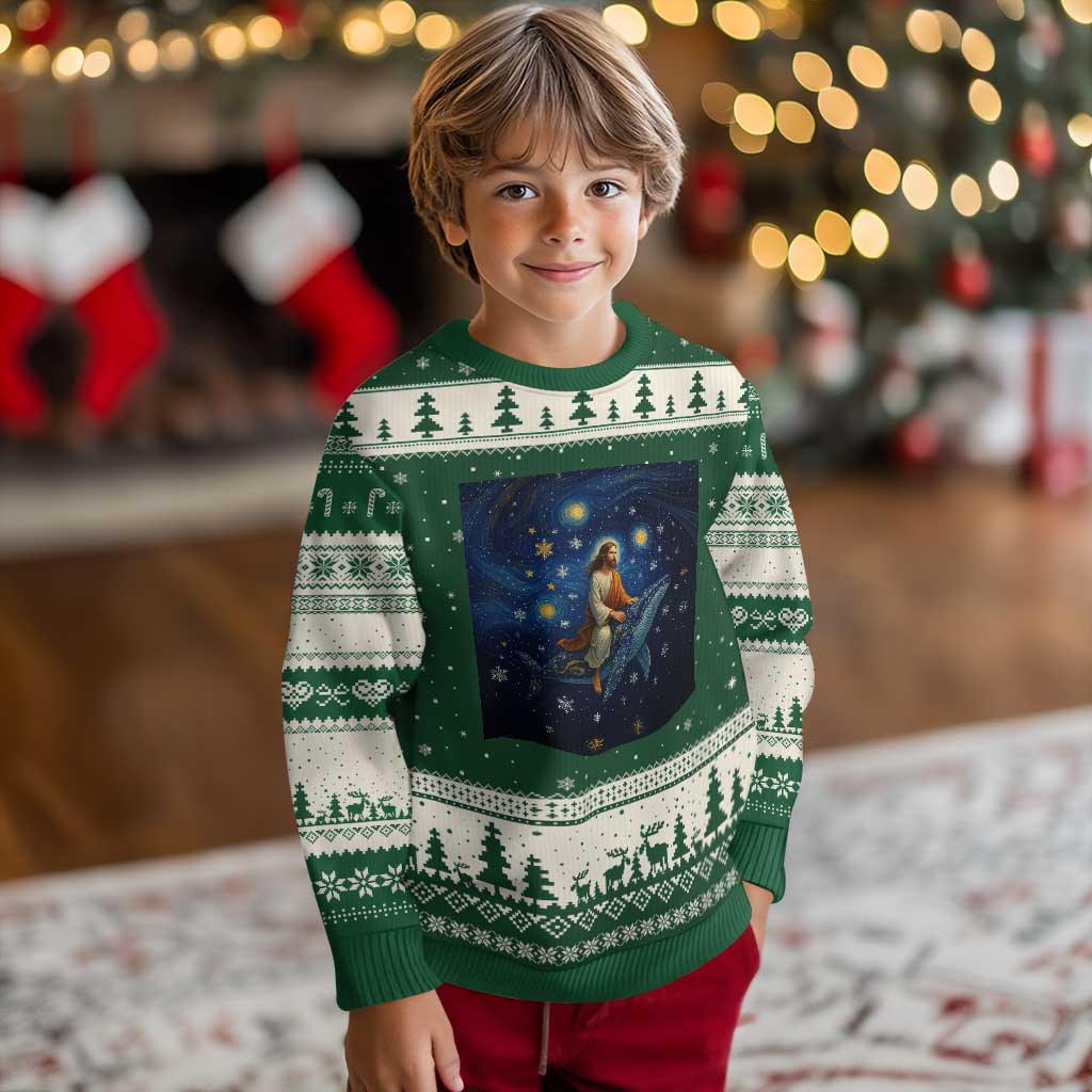 Jesus Christian Ugly Christmas Sweater Stary Night Van Gogh Xmas TS14 Forest Green Beige Print Your Wear