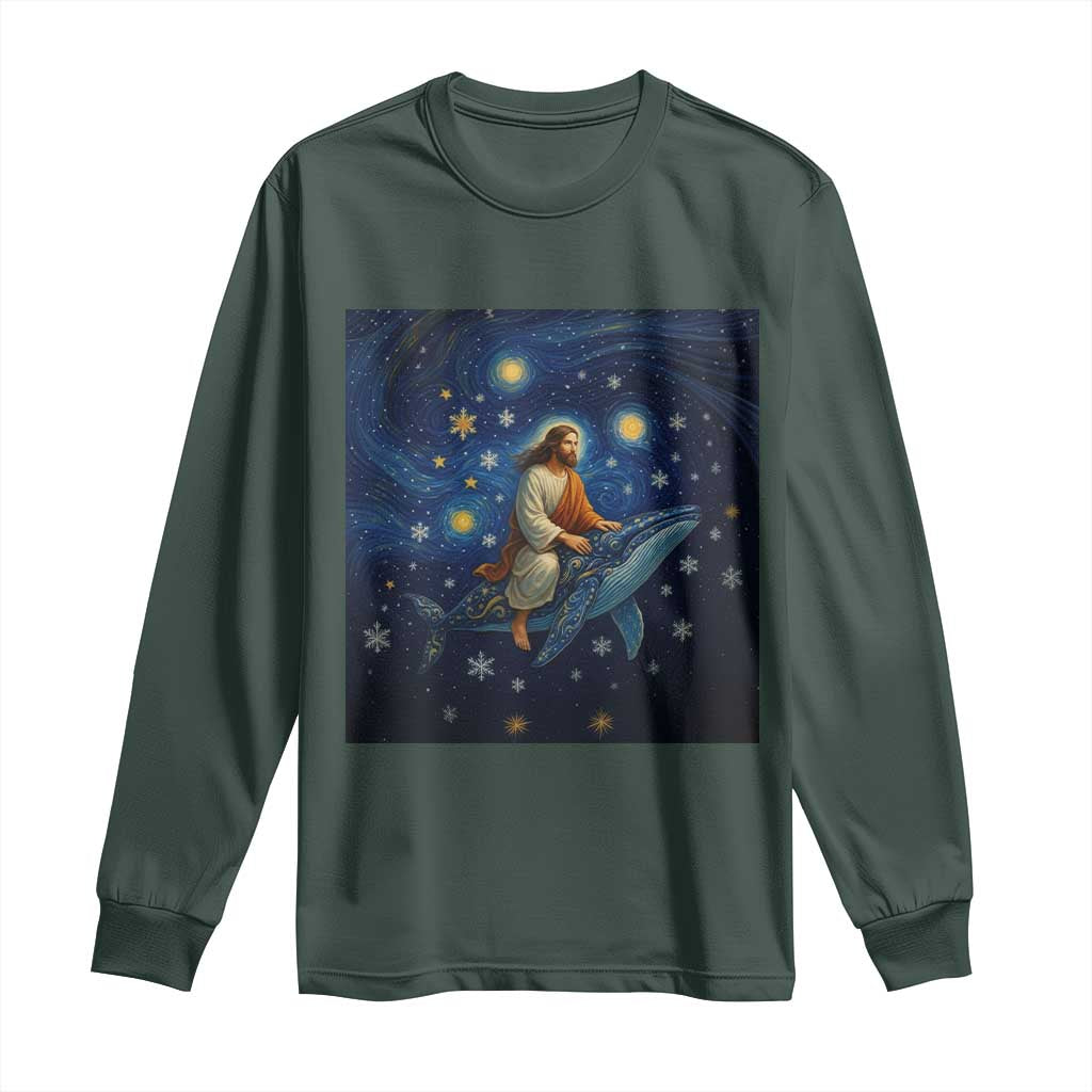 Jesus Christian Long Sleeve Shirt Stary Night Van Gogh Christmas TS14 Dark Forest Green Print Your Wear