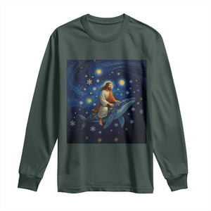 Jesus Christian Long Sleeve Shirt Stary Night Van Gogh Christmas TS14 Dark Forest Green Print Your Wear