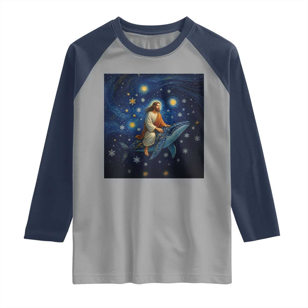 Jesus Christian Raglan Shirt Stary Night Van Gogh Christmas TS14 Sport Gray Navy Print Your Wear