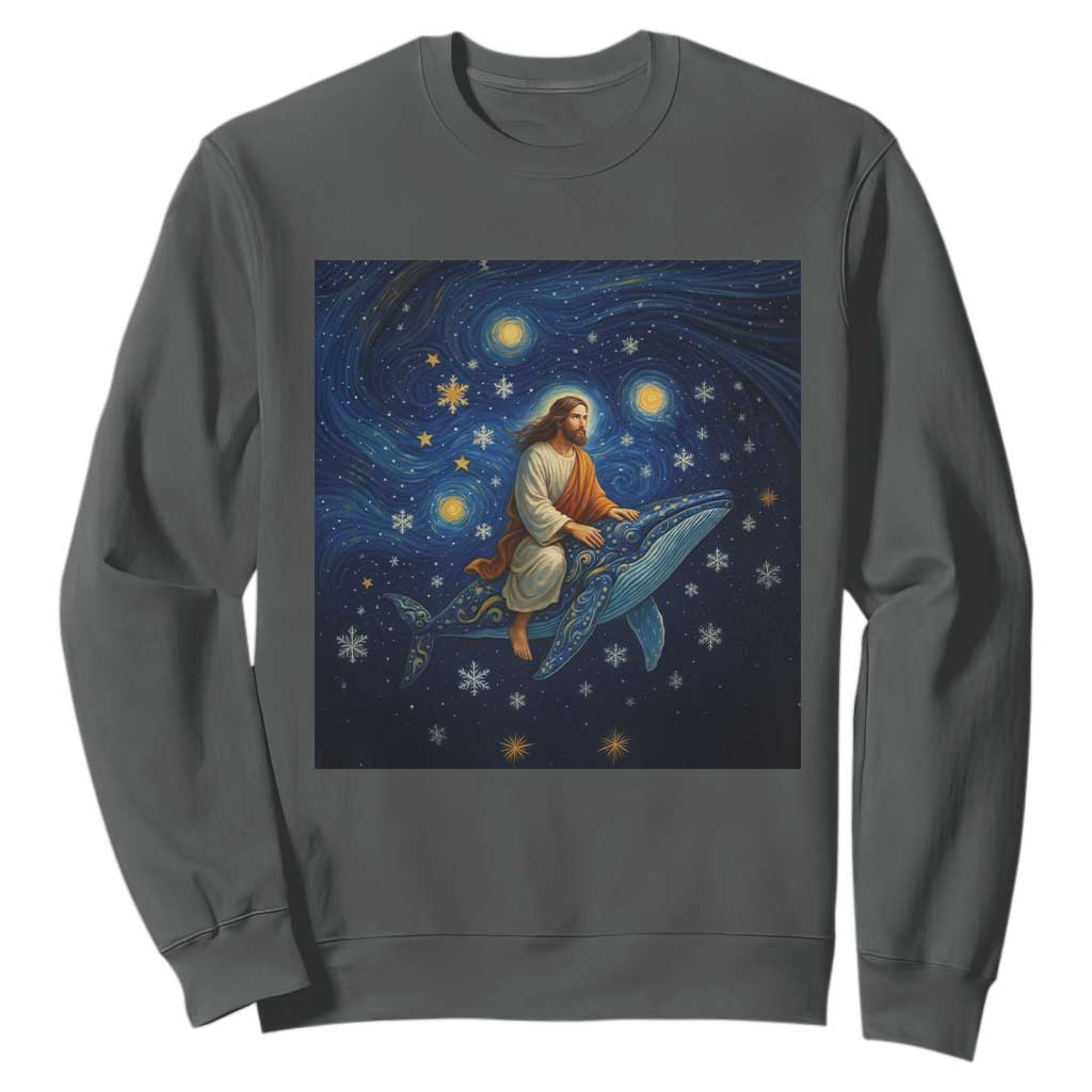 Jesus Christian Sweatshirt Stary Night Van Gogh Christmas TS14 Dark Heather Print Your Wear