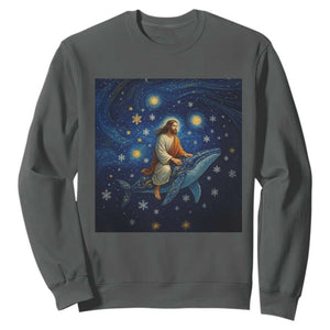 Jesus Christian Sweatshirt Stary Night Van Gogh Christmas TS14 Dark Heather Print Your Wear