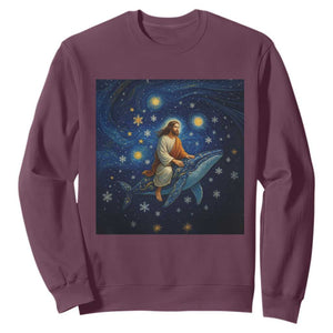 Jesus Christian Sweatshirt Stary Night Van Gogh Christmas TS14 Maroon Print Your Wear