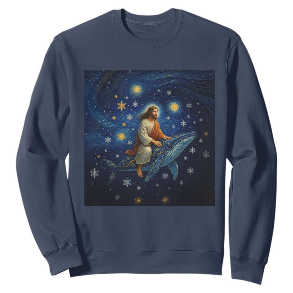Jesus Christian Sweatshirt Stary Night Van Gogh Christmas TS14 Navy Print Your Wear