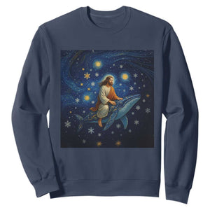 Jesus Christian Sweatshirt Stary Night Van Gogh Christmas TS14 Navy Print Your Wear
