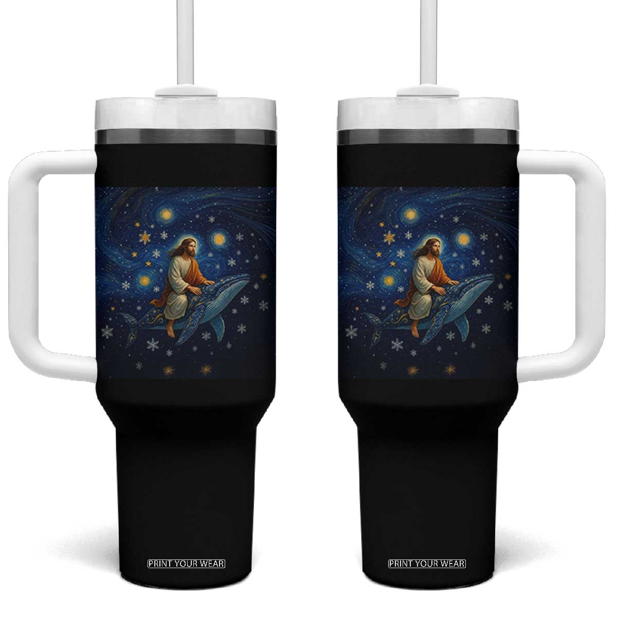 Jesus Christian Tumbler With Handle Stary Night Van Gogh Christmas TS14 One Size: 40 oz Black Print Your Wear