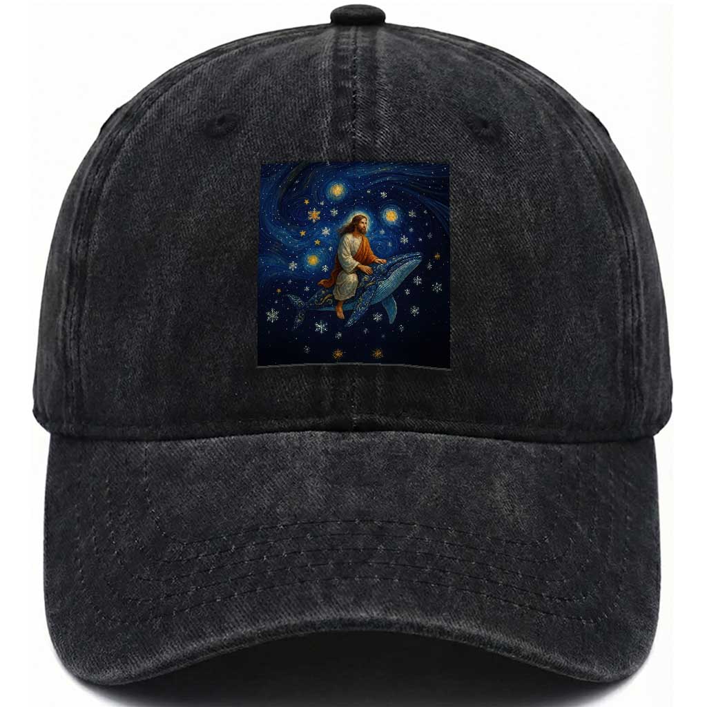 Jesus Christian Washed Cotton Baseball Cap Stary Night Van Gogh Christmas TS14 Washed Cap Universal Fit Black Print Your Wear