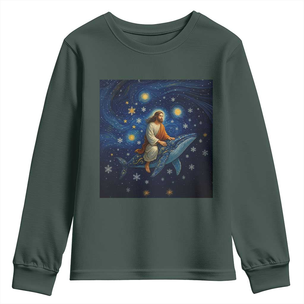 Jesus Christian Youth Sweatshirt Stary Night Van Gogh Christmas TS14 Dark Forest Green Print Your Wear