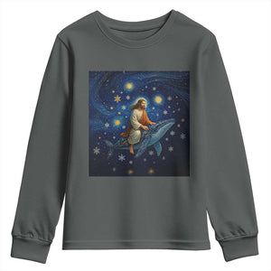 Jesus Christian Youth Sweatshirt Stary Night Van Gogh Christmas TS14 Dark Heather Print Your Wear