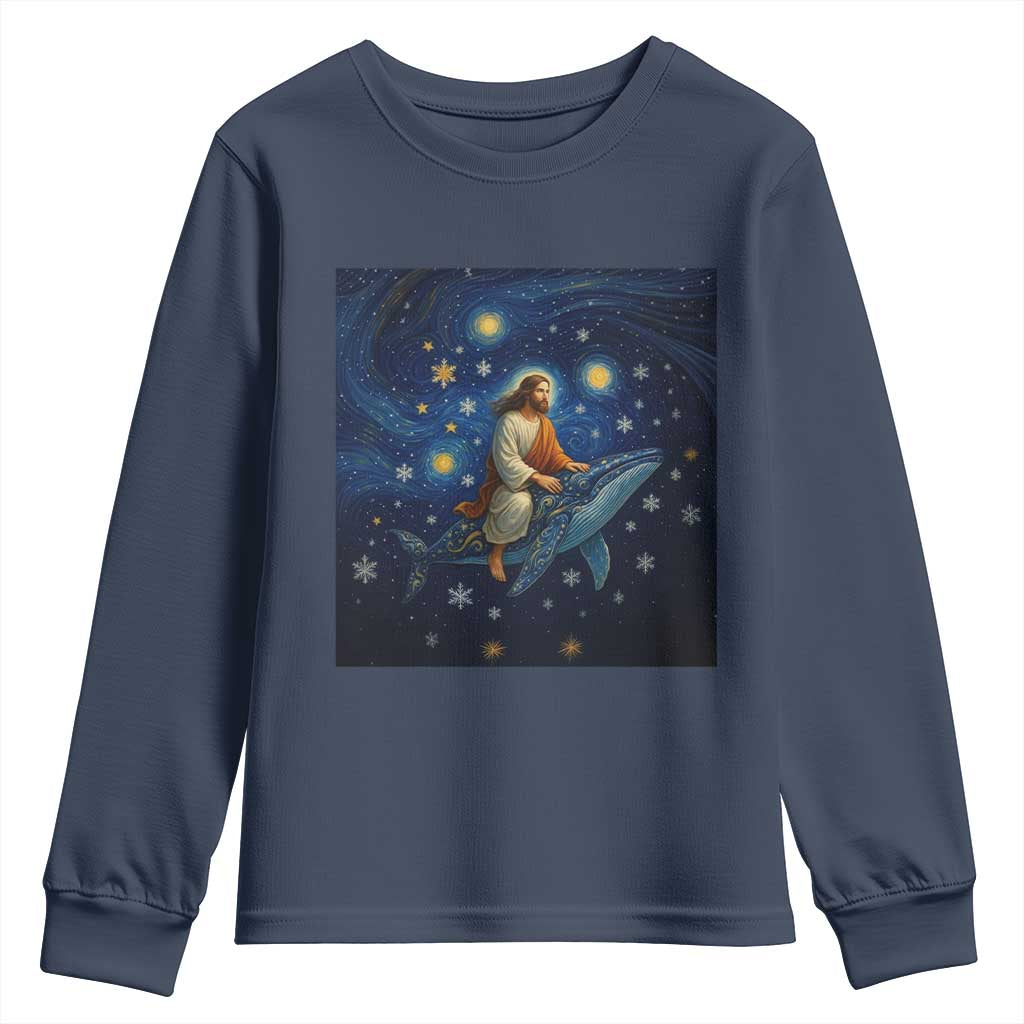 Jesus Christian Youth Sweatshirt Stary Night Van Gogh Christmas TS14 Navy Print Your Wear