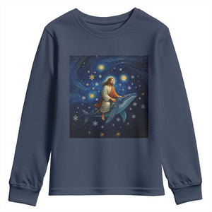 Jesus Christian Youth Sweatshirt Stary Night Van Gogh Christmas TS14 Navy Print Your Wear