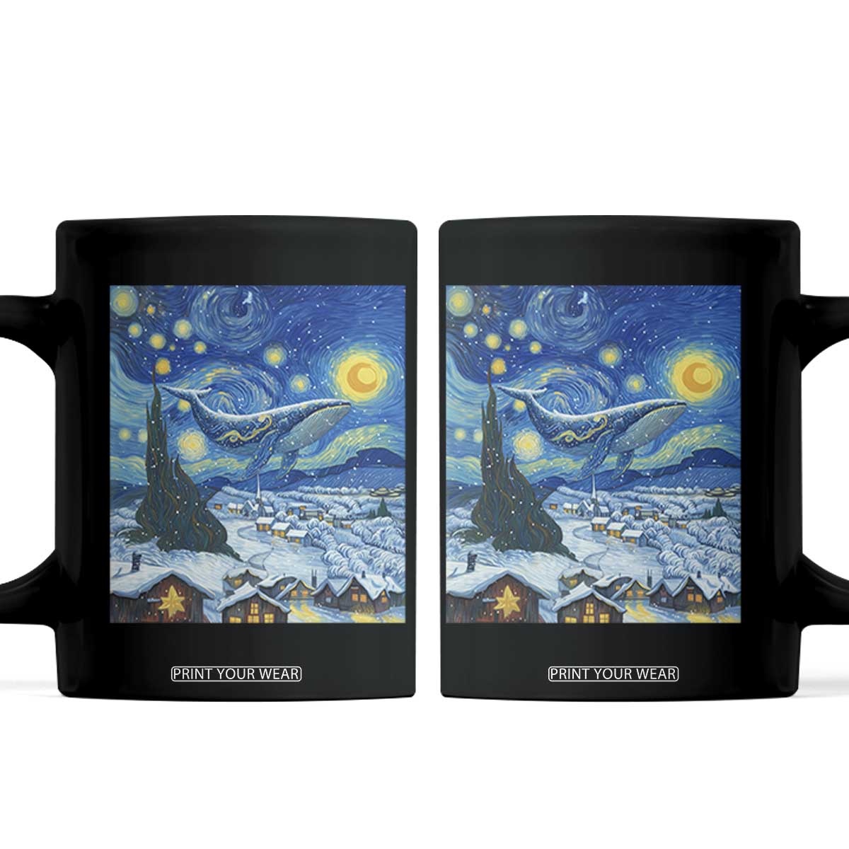 Whale Christmas Coffee Mug Stary Night Van Gogh Christmas TS14 Black Print Your Wear