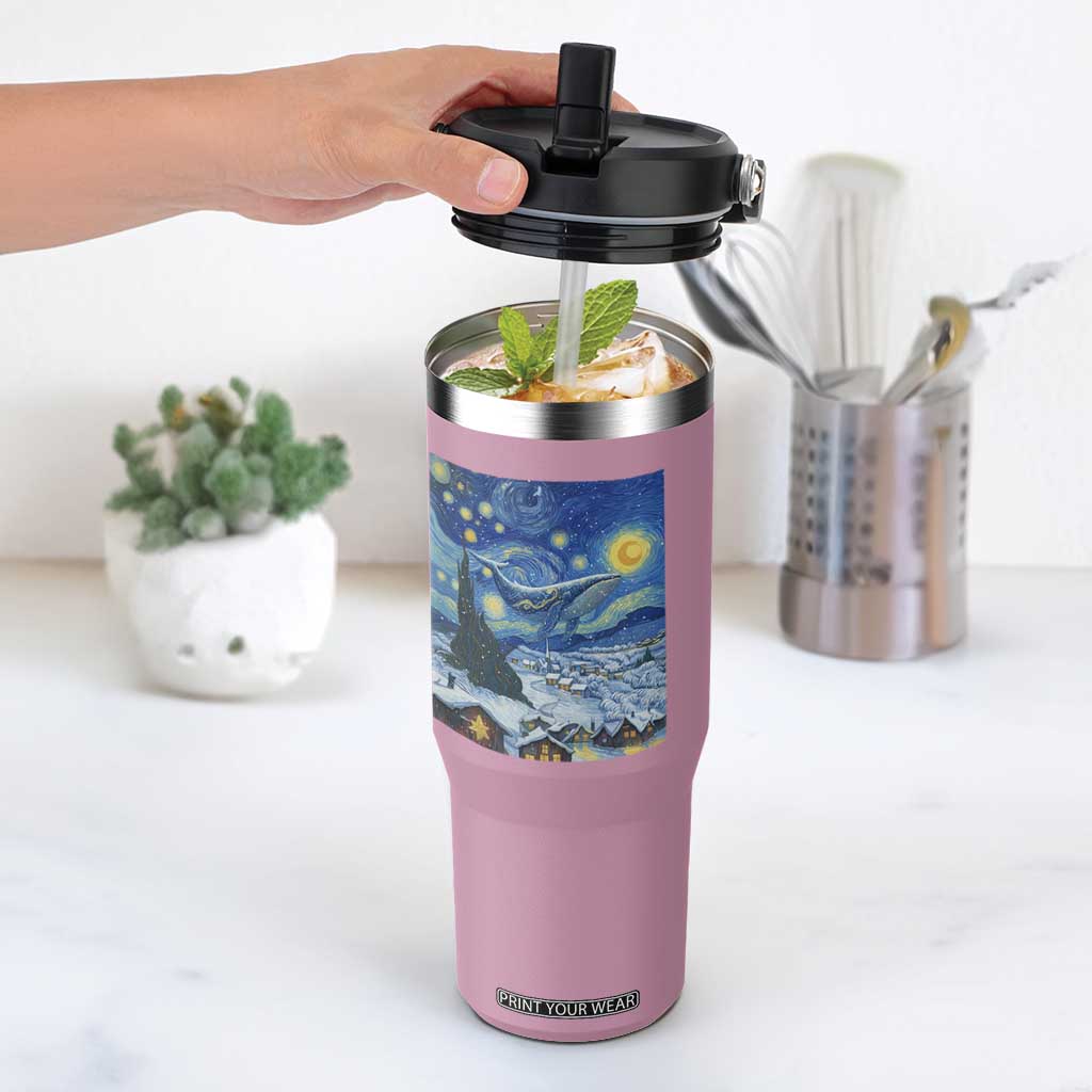 Whale Christmas Flip Straw Tumbler Stary Night Van Gogh Christmas TS14 One Size: 30 oz Light Pink Print Your Wear