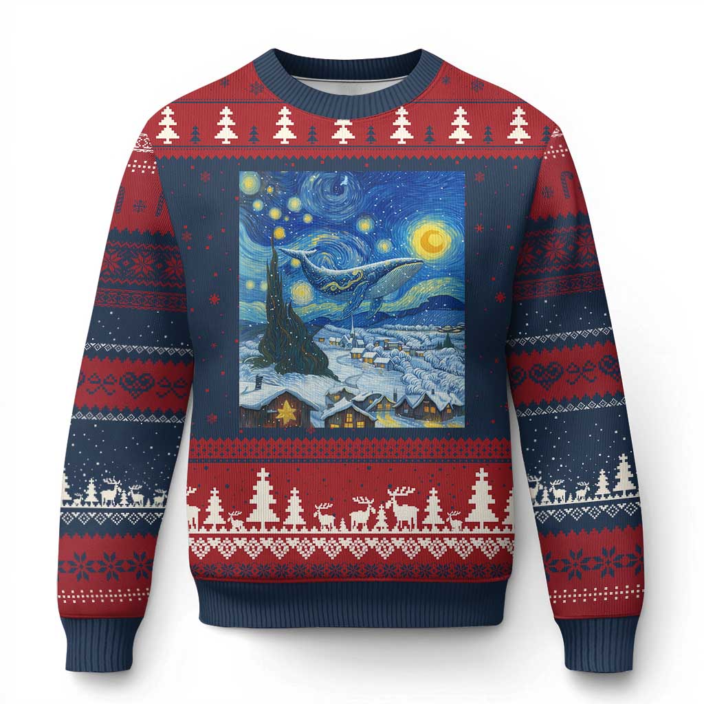 Whale Xmas Ugly Christmas Sweater Stary Night Van Gogh Xmas TS14 Navy Red Print Your Wear