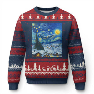 Whale Xmas Ugly Christmas Sweater Stary Night Van Gogh Xmas TS14 Navy Red Print Your Wear
