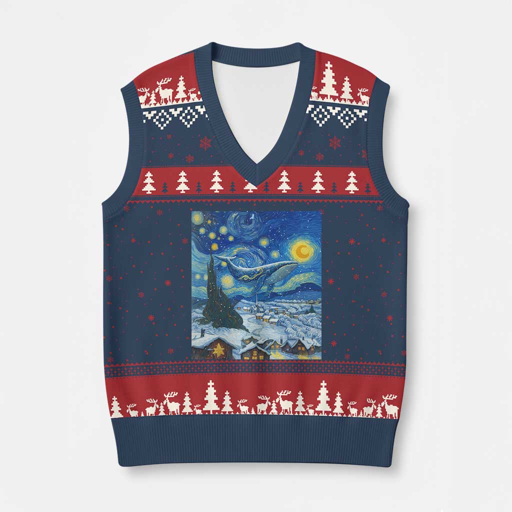 Whale Xmas V-Neck Knit Sweater Vest Stary Night Van Gogh Xmas TS14 Navy Red Print Your Wear