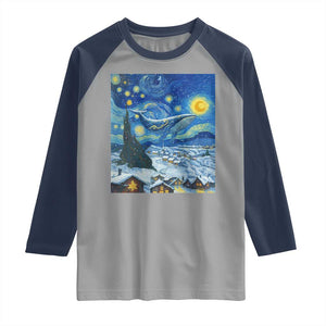 Whale Christmas Raglan Shirt Stary Night Van Gogh Christmas TS14 Sport Gray Navy Print Your Wear