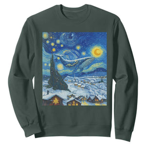 Whale Christmas Sweatshirt Stary Night Van Gogh Christmas TS14 Dark Forest Green Print Your Wear