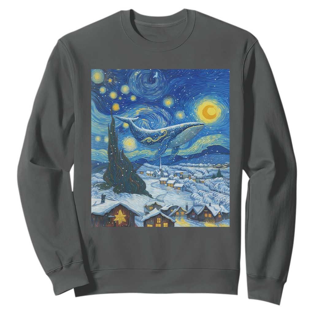 Whale Christmas Sweatshirt Stary Night Van Gogh Christmas TS14 Dark Heather Print Your Wear