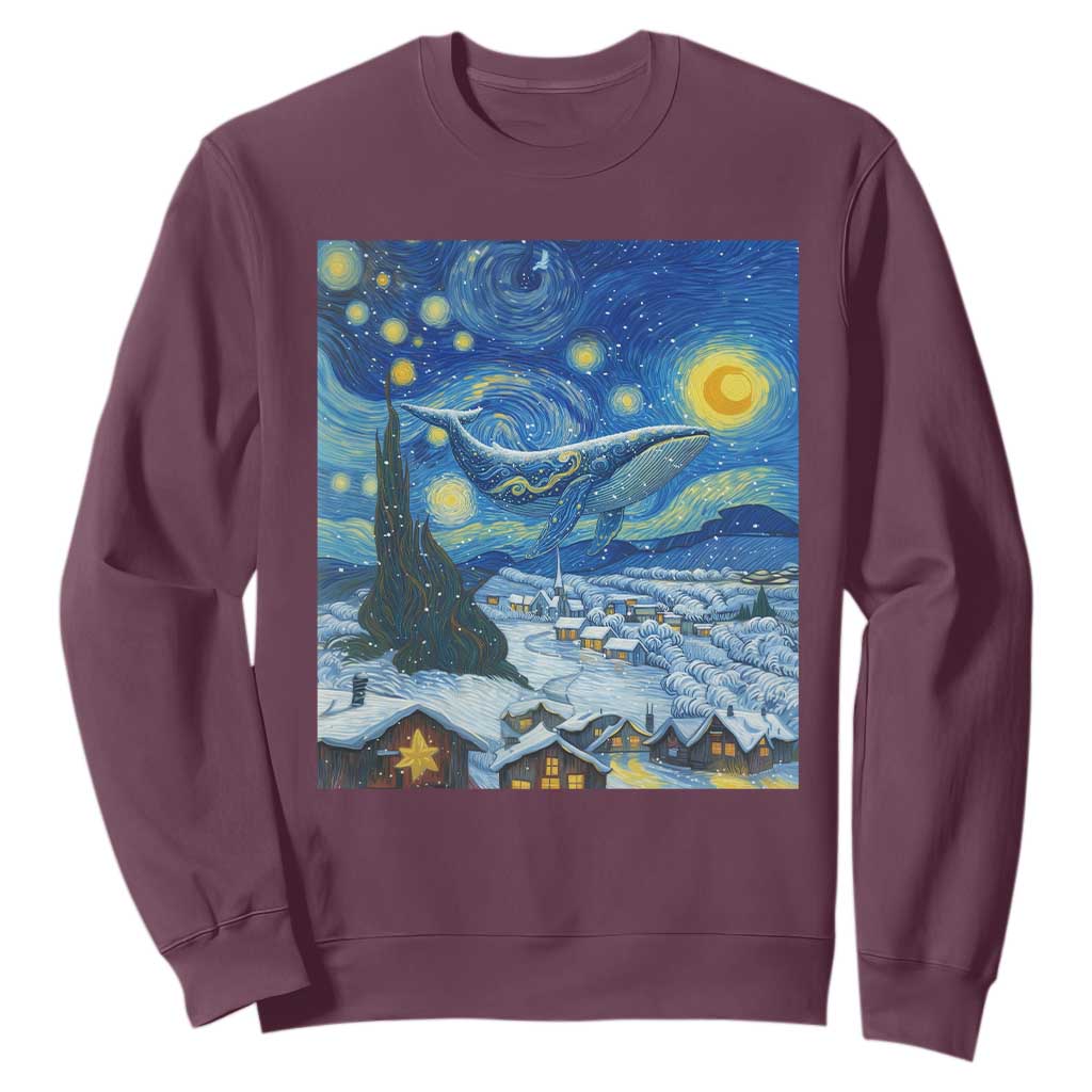 Whale Christmas Sweatshirt Stary Night Van Gogh Christmas TS14 Maroon Print Your Wear