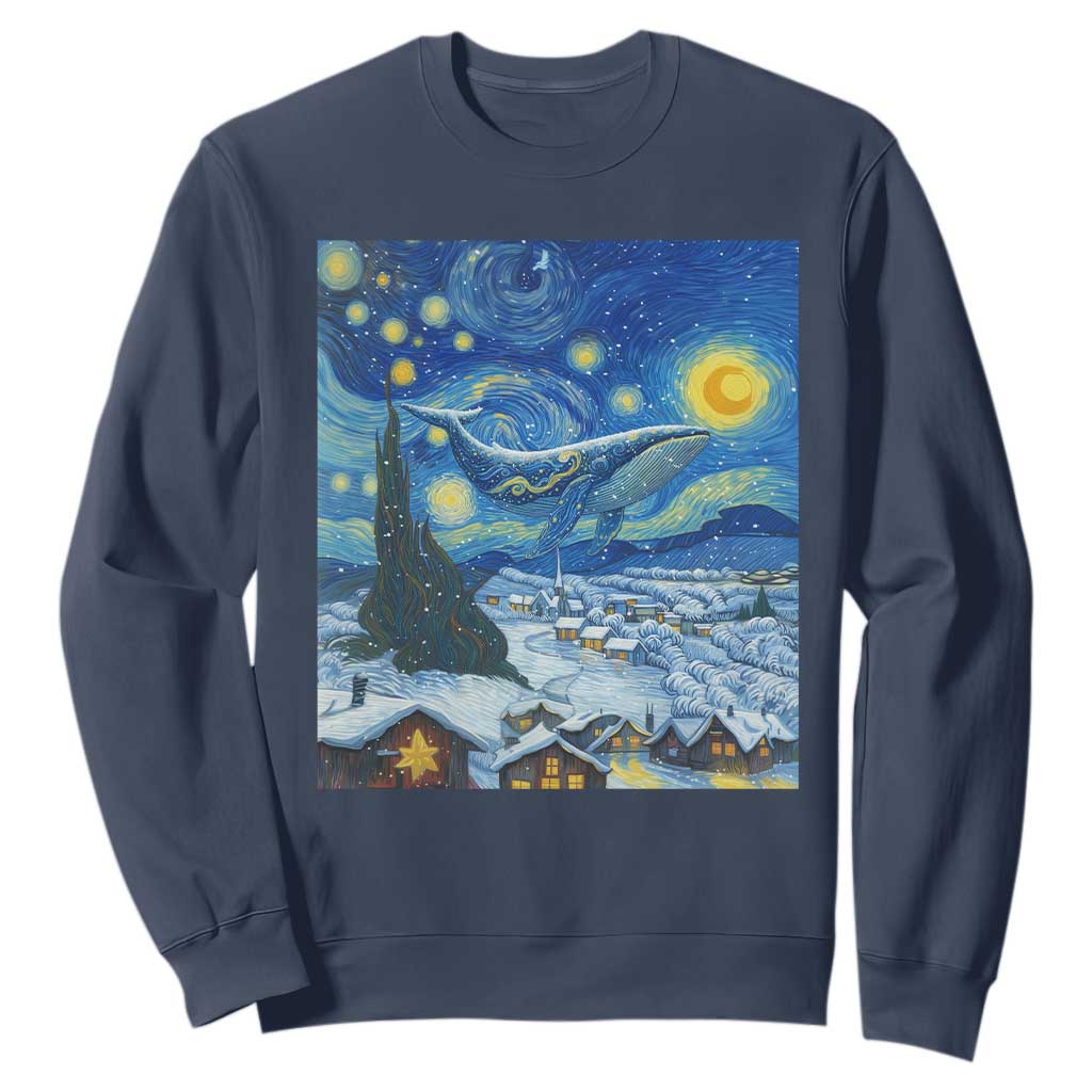 Whale Christmas Sweatshirt Stary Night Van Gogh Christmas TS14 Navy Print Your Wear