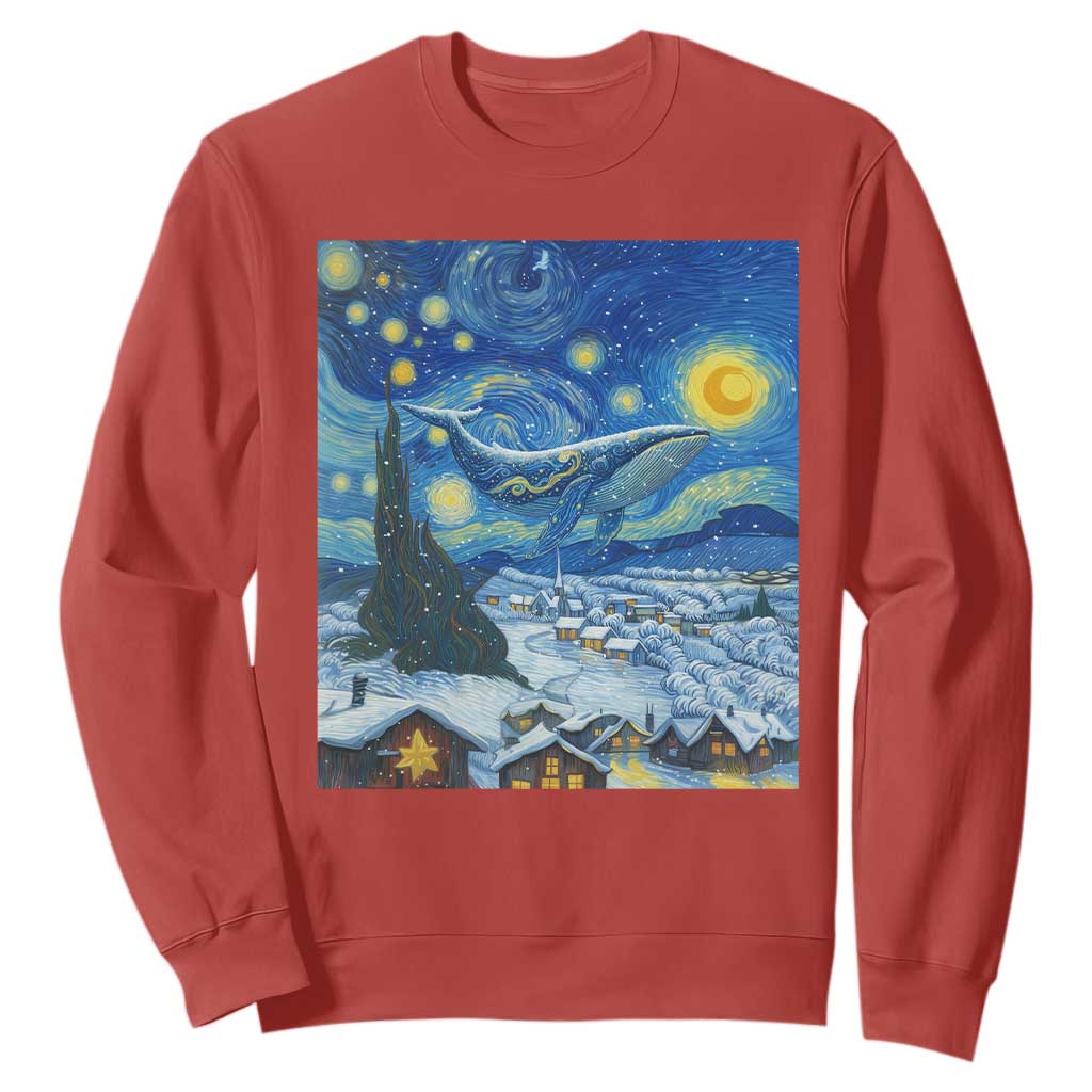 Whale Christmas Sweatshirt Stary Night Van Gogh Christmas TS14 Red Print Your Wear
