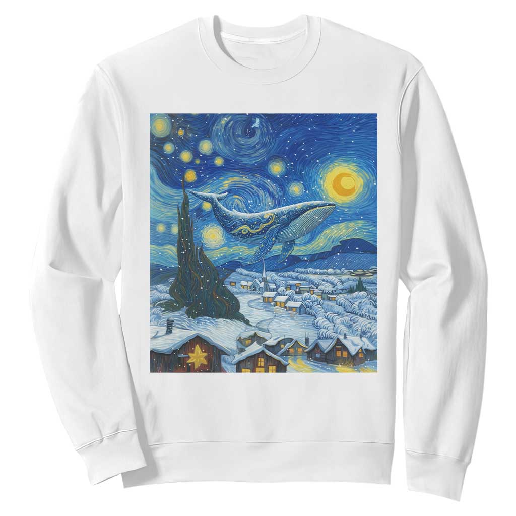 Whale Christmas Sweatshirt Stary Night Van Gogh Christmas TS14 White Print Your Wear