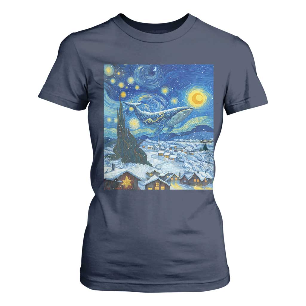 Whale Christmas T Shirt For Women Stary Night Van Gogh Christmas TS14 Navy Print Your Wear