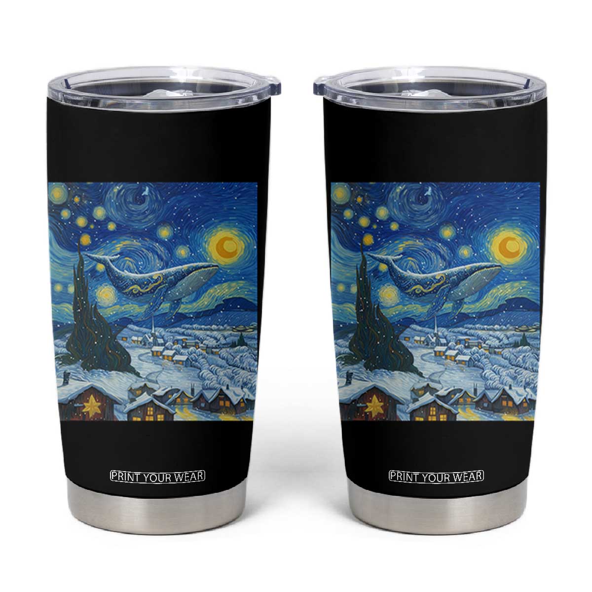 Whale Christmas Tumbler Cup Stary Night Van Gogh Christmas TS14 Black Print Your Wear