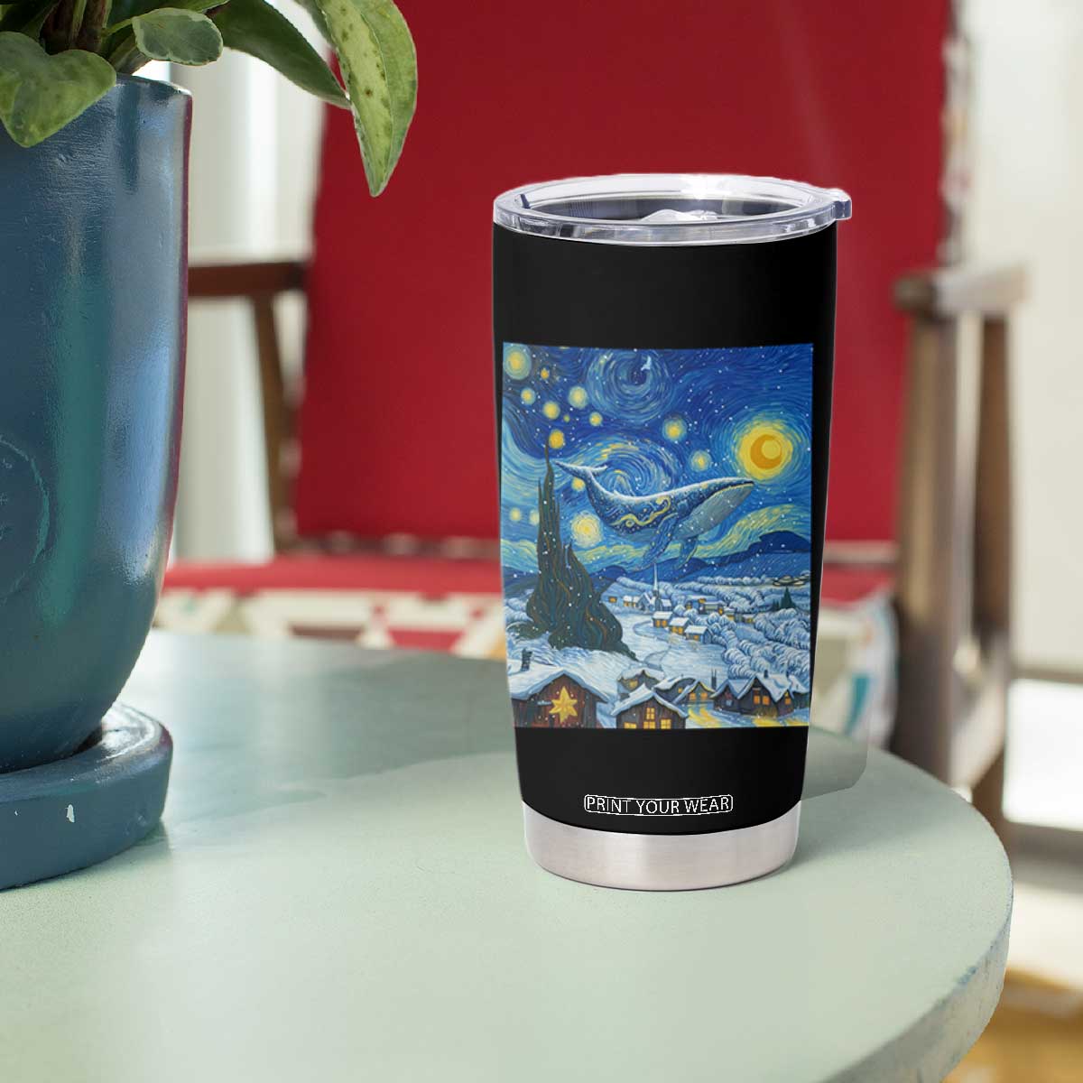 Whale Christmas Tumbler Cup Stary Night Van Gogh Christmas TS14 Print Your Wear