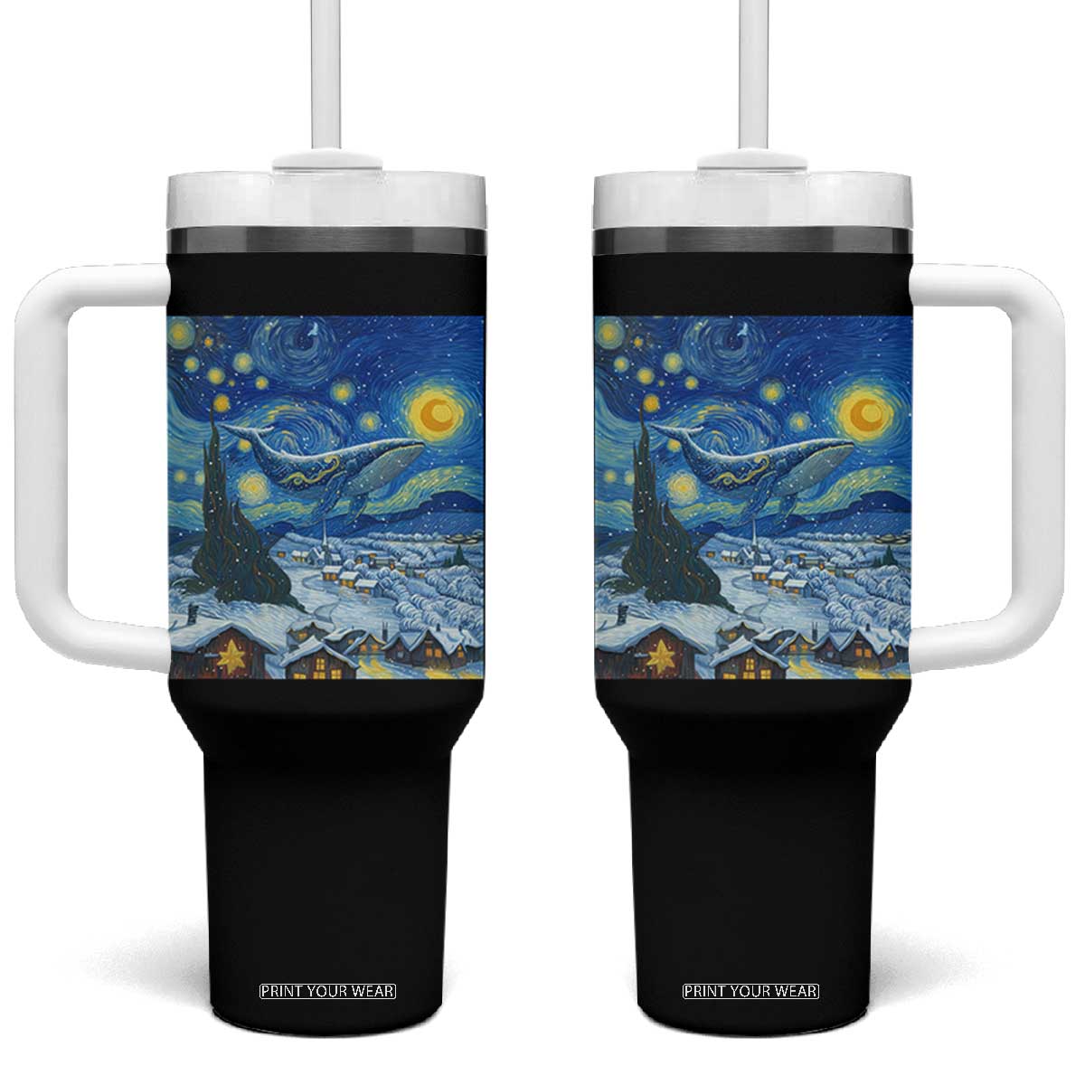 Whale Christmas Tumbler With Handle Stary Night Van Gogh Christmas TS14 One Size: 40 oz Black Print Your Wear