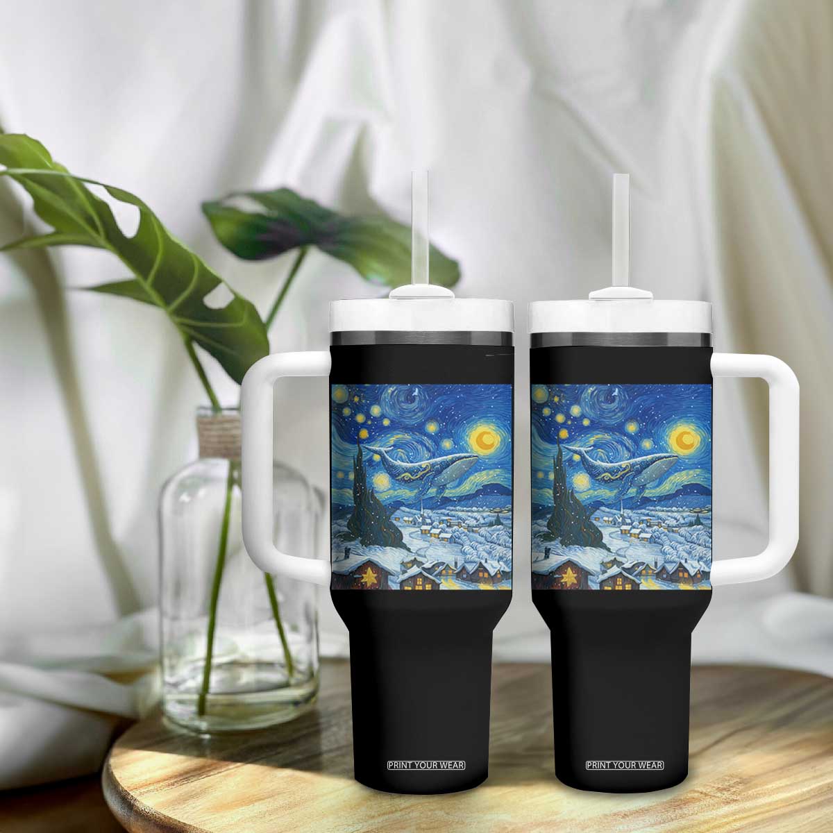 Whale Christmas Tumbler With Handle Stary Night Van Gogh Christmas TS14 Print Your Wear
