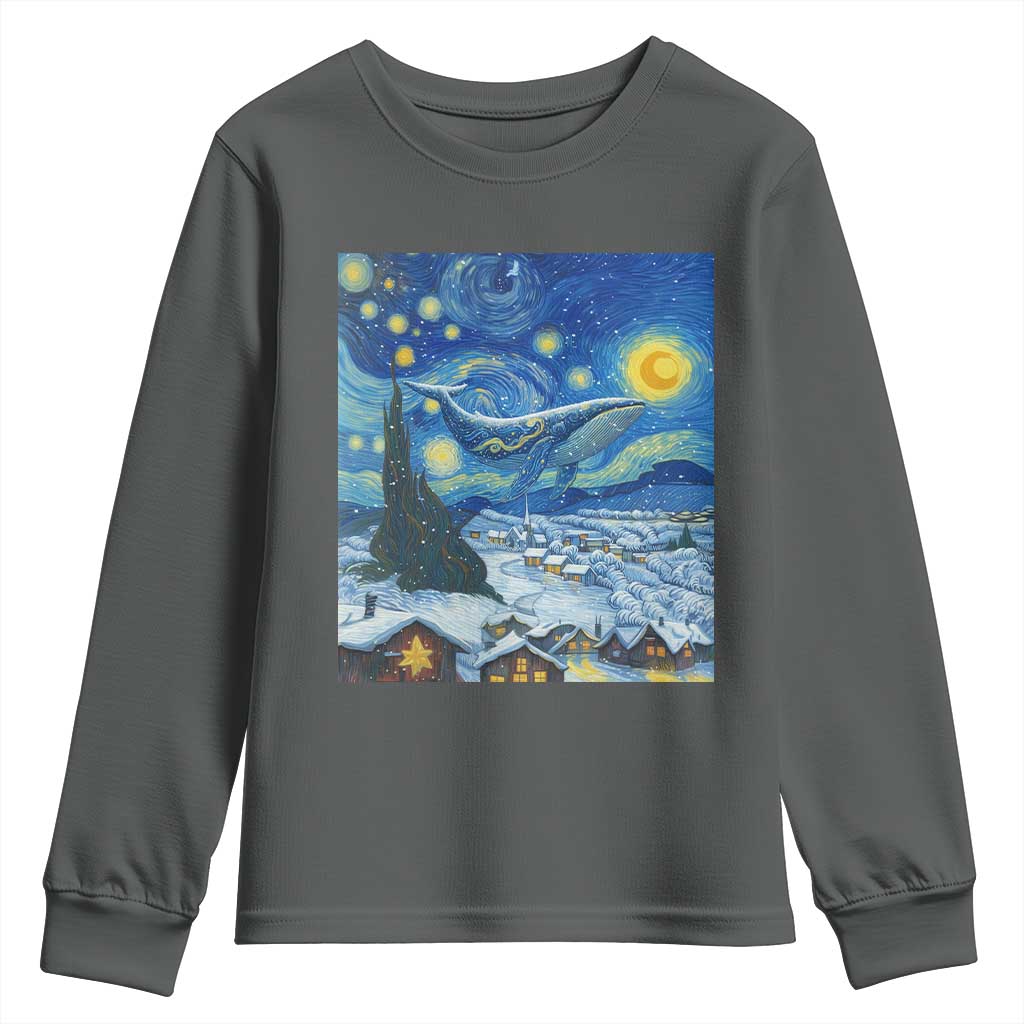 Whale Christmas Youth Sweatshirt Stary Night Van Gogh Christmas TS14 Dark Heather Print Your Wear