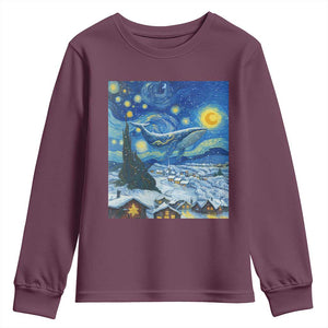 Whale Christmas Youth Sweatshirt Stary Night Van Gogh Christmas TS14 Maroon Print Your Wear