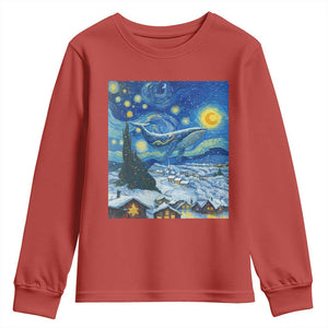 Whale Christmas Youth Sweatshirt Stary Night Van Gogh Christmas TS14 Red Print Your Wear