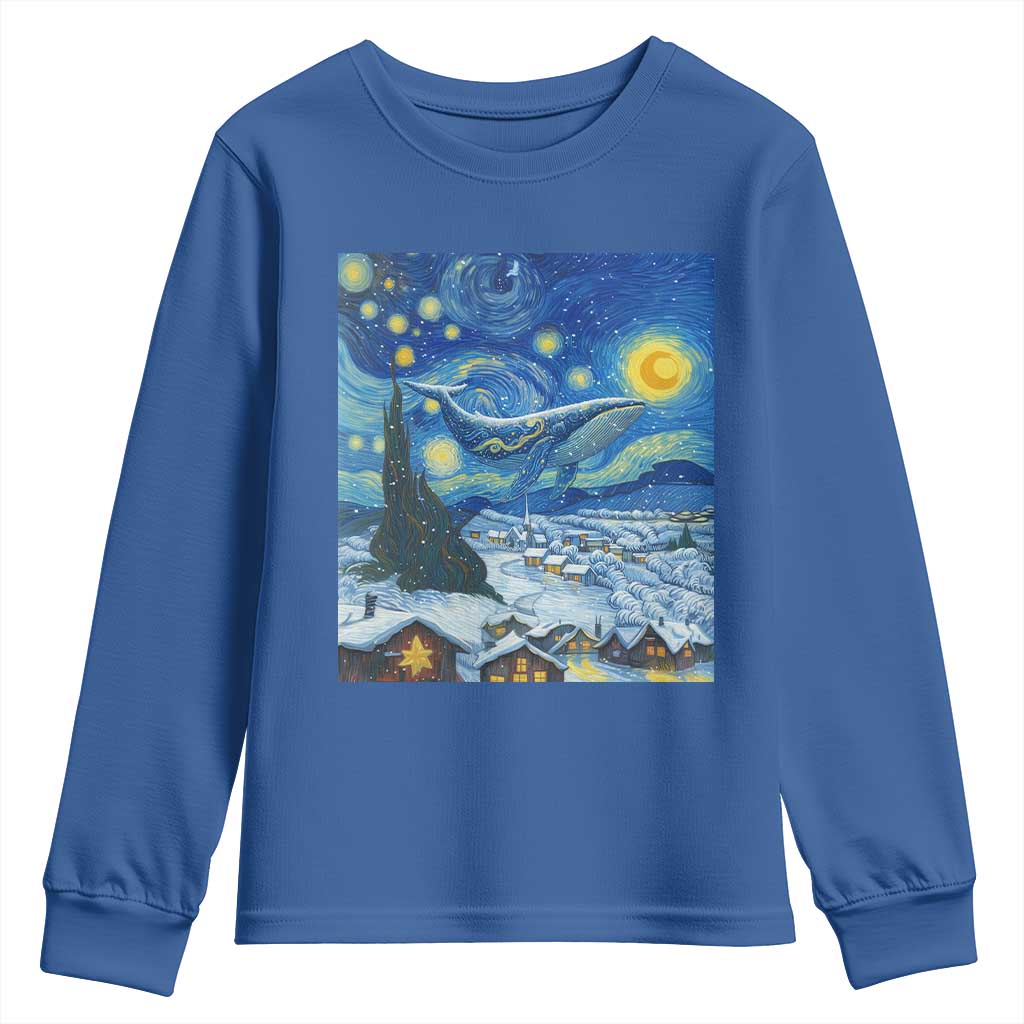Whale Christmas Youth Sweatshirt Stary Night Van Gogh Christmas TS14 Royal Blue Print Your Wear