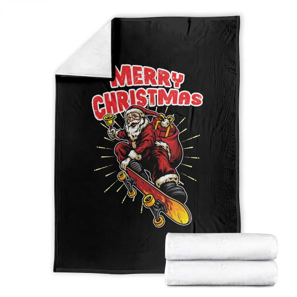 Santa Skateboarding Christmas Throw Blanket Funny Skater Xmas - Print Your Wear