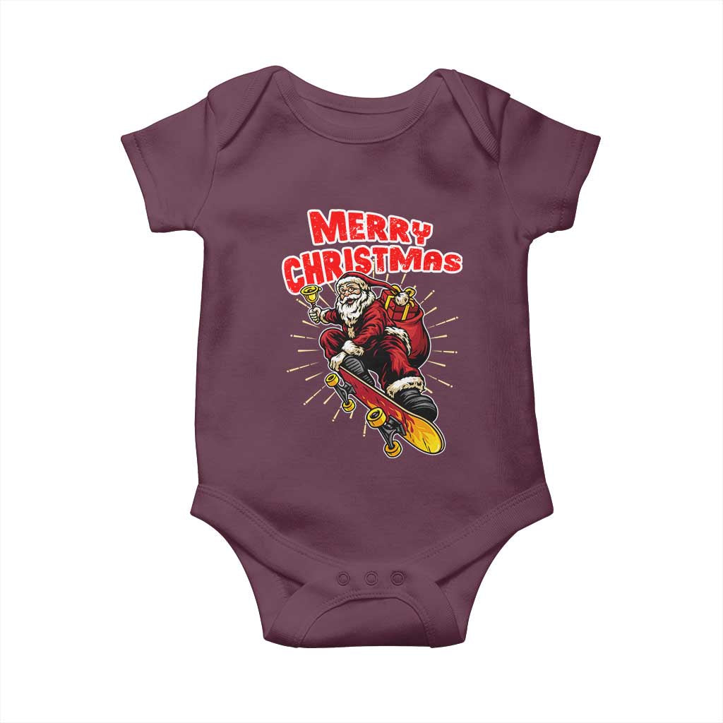 Santa Skateboarding Christmas Baby Onesie Funny Skater Xmas TS14 Maroon Print Your Wear