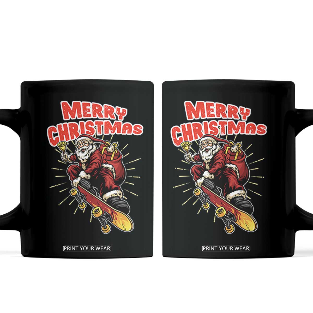 Santa Skateboarding Christmas Coffee Mug Funny Skater Xmas TS14 Black Print Your Wear