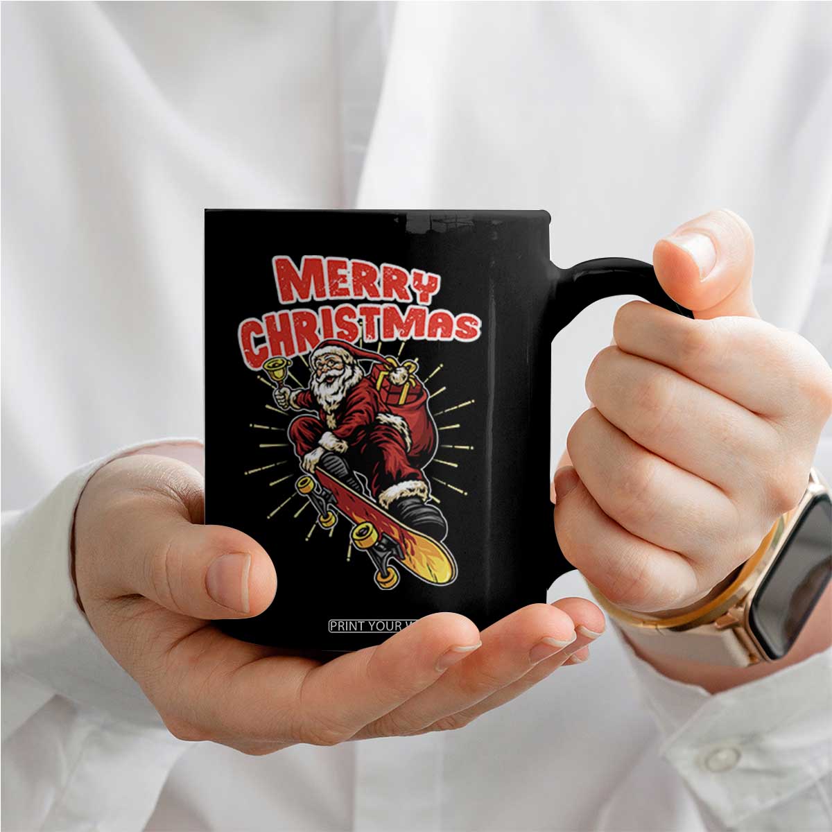 Santa Skateboarding Christmas Coffee Mug Funny Skater Xmas - Print Your Wear