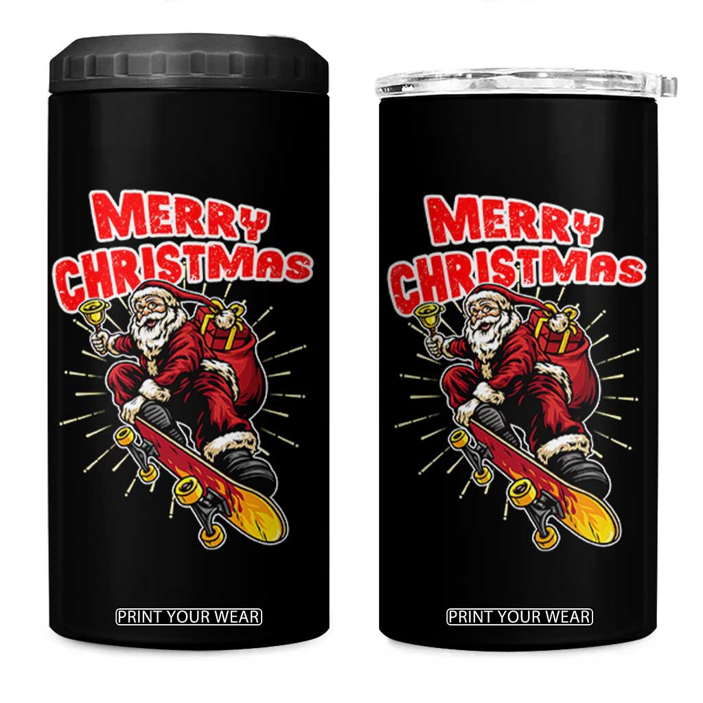Santa Skateboarding Christmas 4 in 1 Can Cooler Tumbler Funny Skater Xmas - Print Your Wear