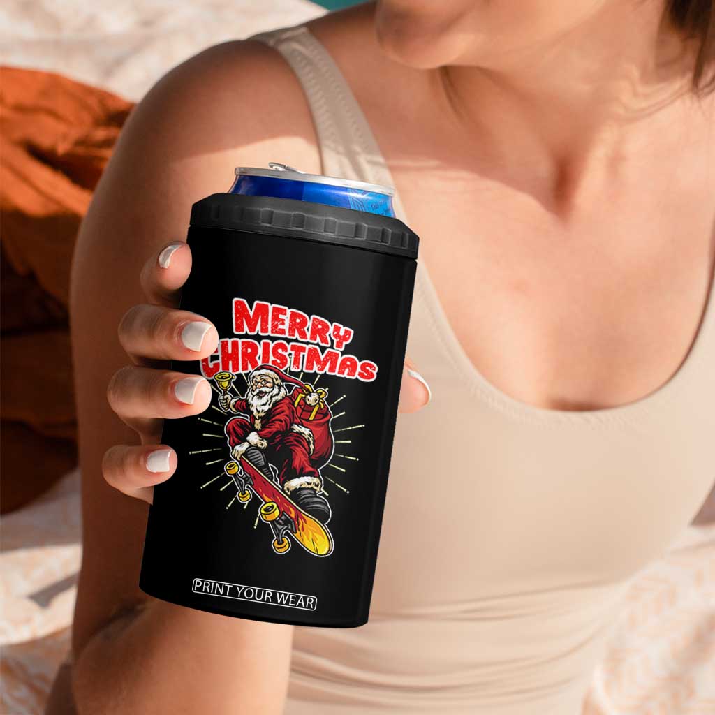 Santa Skateboarding Christmas 4 in 1 Can Cooler Tumbler Funny Skater Xmas - Print Your Wear