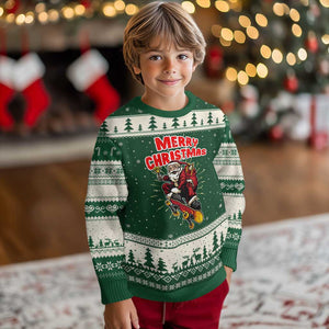 Santa Skateboarding Xmas Ugly Christmas Sweater Funny Skater Xmas TS14 Forest Green Beige Print Your Wear