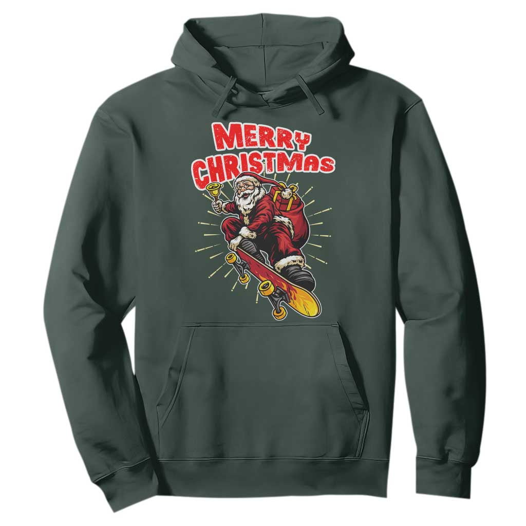 Santa Skateboarding Christmas Hoodie Funny Skater Xmas TS14 Dark Forest Green Print Your Wear