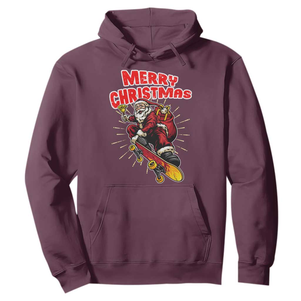 Santa Skateboarding Christmas Hoodie Funny Skater Xmas TS14 Maroon Print Your Wear