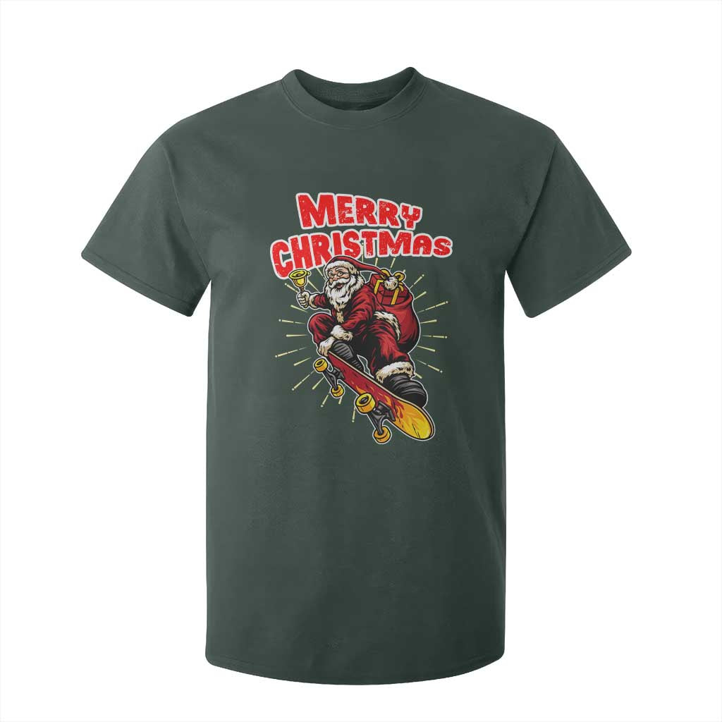 Santa Skateboarding Christmas T Shirt For Kid Funny Skater Xmas TS14 Dark Forest Green Print Your Wear