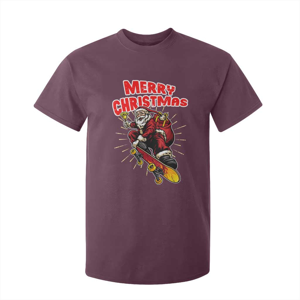 Santa Skateboarding Christmas T Shirt For Kid Funny Skater Xmas TS14 Maroon Print Your Wear