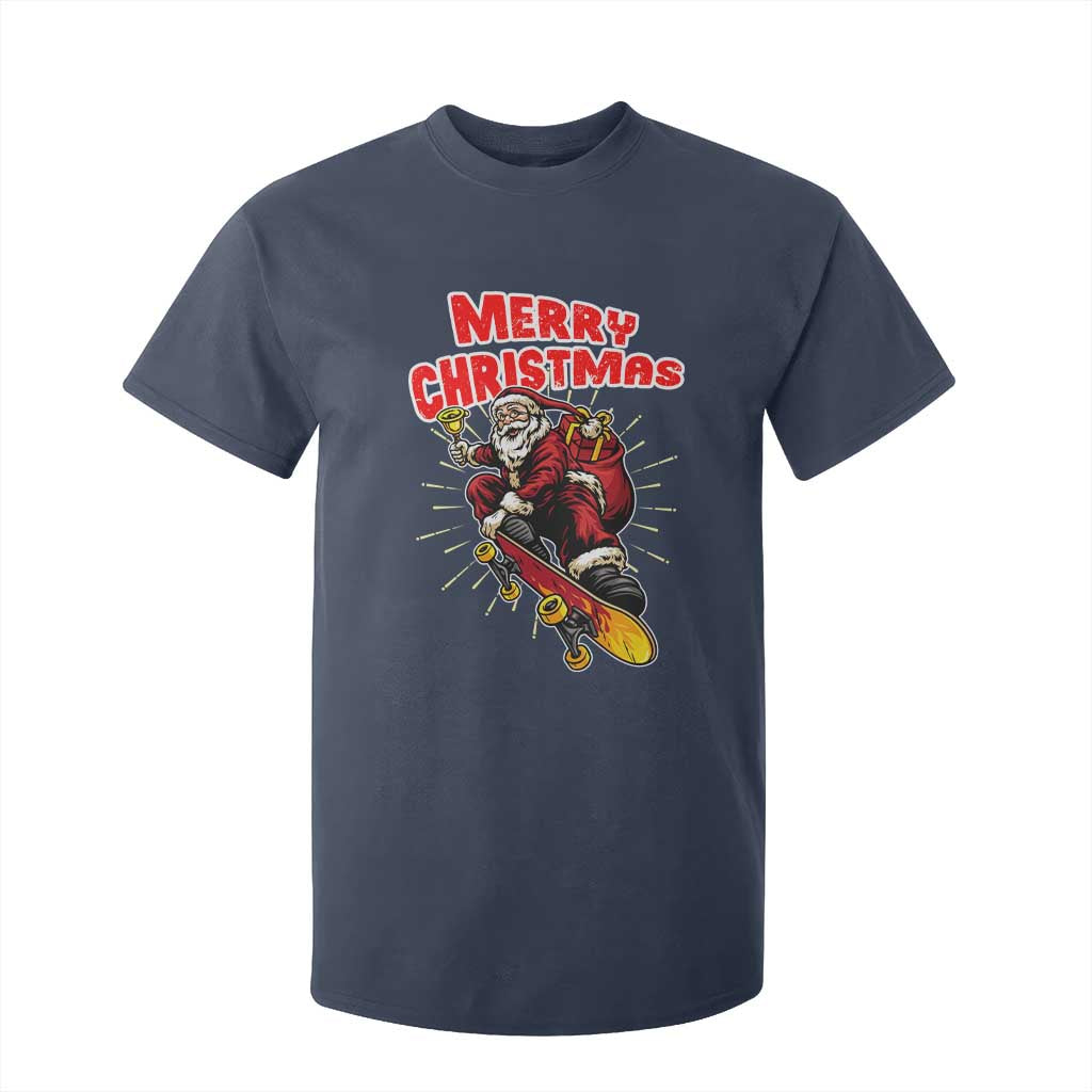 Santa Skateboarding Christmas T Shirt For Kid Funny Skater Xmas TS14 Navy Print Your Wear