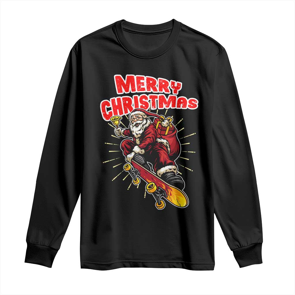 Santa Skateboarding Christmas Long Sleeve Shirt Funny Skater Xmas TS14 Black Print Your Wear